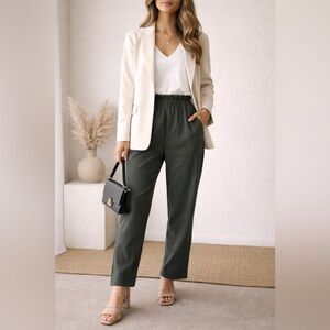 Joie XS Dark Green Straight Leg Pants Elastic Waist Paperbag